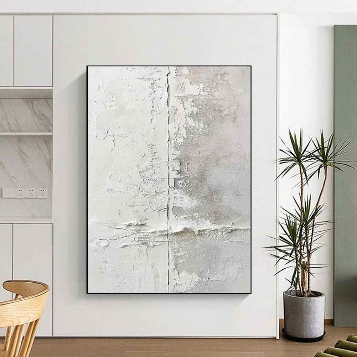 Hand-Painted White Acrylic - oversized boho wall art for living room